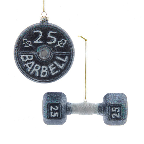Glass Barbell & Dumbbell Ornaments,  Assorted
