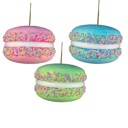Hot Pink, Blue & Green Macaron Ornaments, 3 Assorted