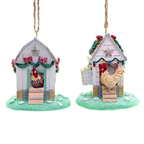 Chicken Coop Ornaments, 2 Assorted