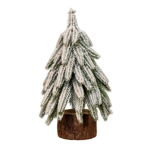 9“ Flocking Pine Tree With Wood Base
