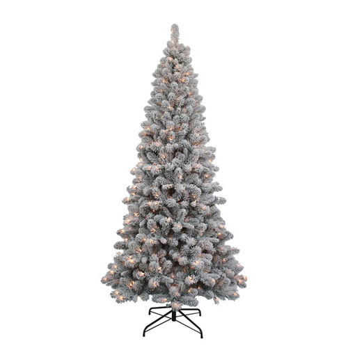 7' Pre-Lit Clear Incandescent New Brunswick Flocked Spruce Tree