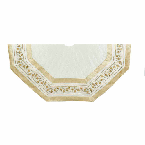 54“ Ivory With Gold Pinecone Tree Skirt