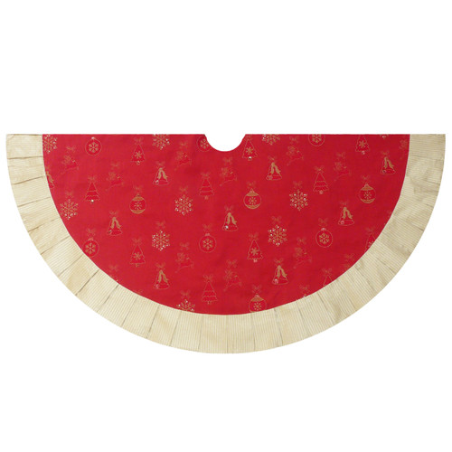 60" Red With Gold Embroidered Ornaments Tree Skirt