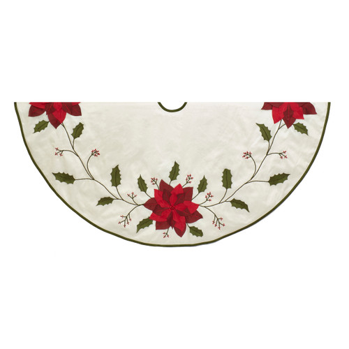 54" Ivory Tree Skirt With Poinsettia Appliqué©