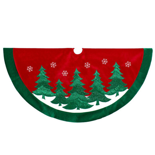 48“ Red Velvet With Green Trees Tree Skirt