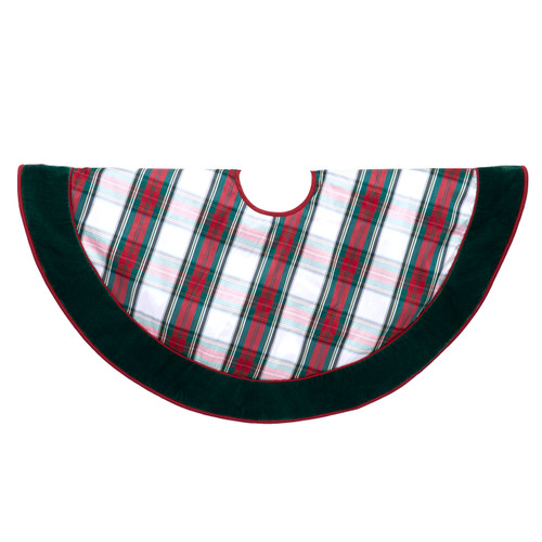48" Red & Green Plaid Velvet Border Tree Skirt