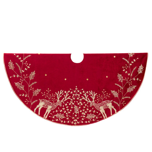 50" Reindeer Hand Embroidered Tree Skirt