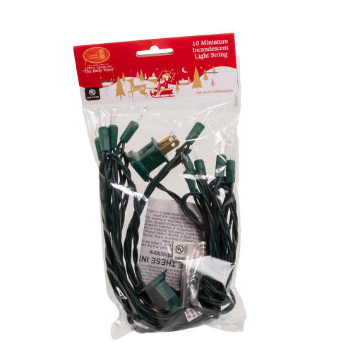 9' UL 10-Light Clear Light Green Wire Light Set In Polybag