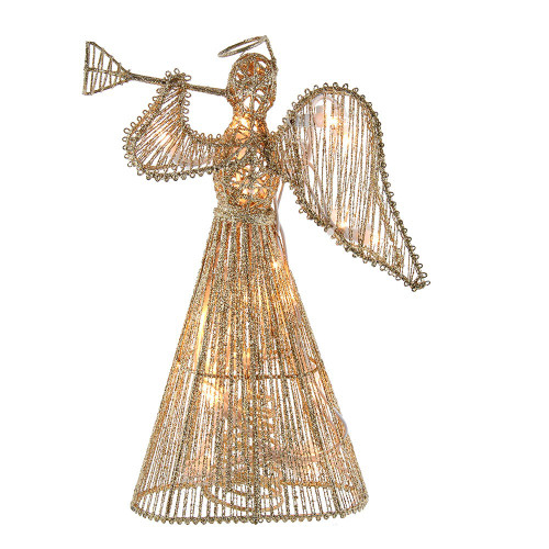 12“ UL 20-Light Gold Glittered Angel Treetop