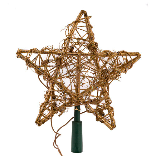 27.7“ UL 10-Light Rattan Gold Star Treetop