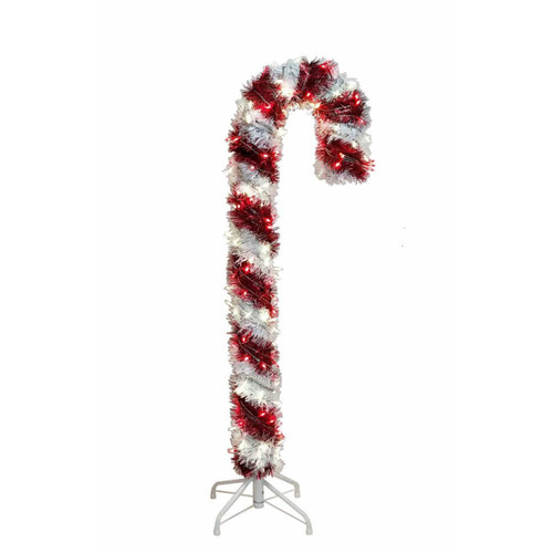 4' Pre-Lit LED Tinsel Candy Cane