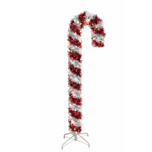 5' Pre-Lit LED Tinsel Candy Cane