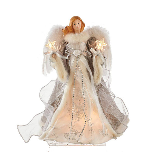 14“ UL 10-Light Silver and Grey Angel Treetop