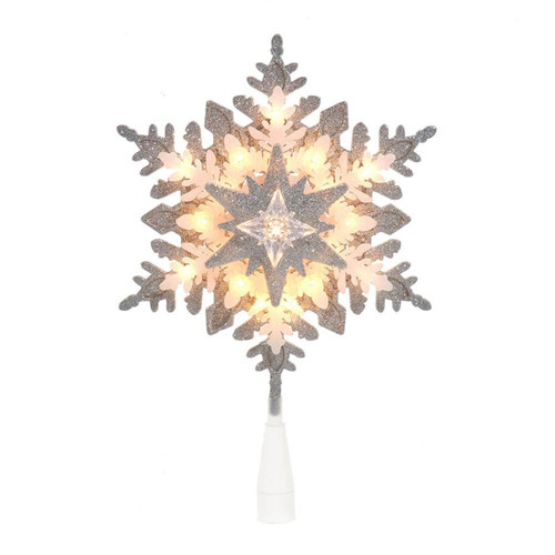 13.75“ Lighted Silver & White Glittered Snowflake Treetop