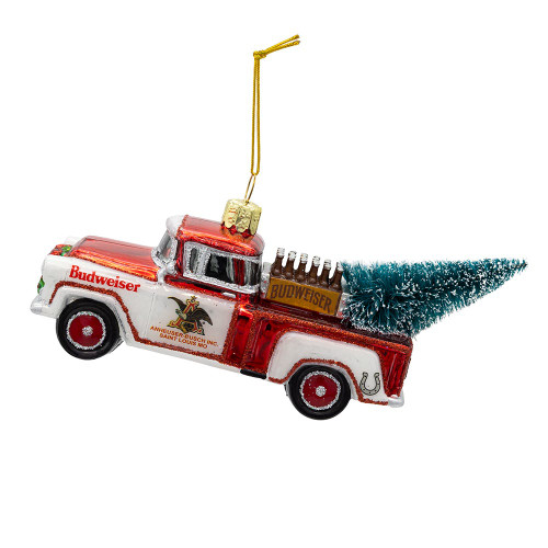 Budweiser® Glass Christmas Truck With Tree Ornament