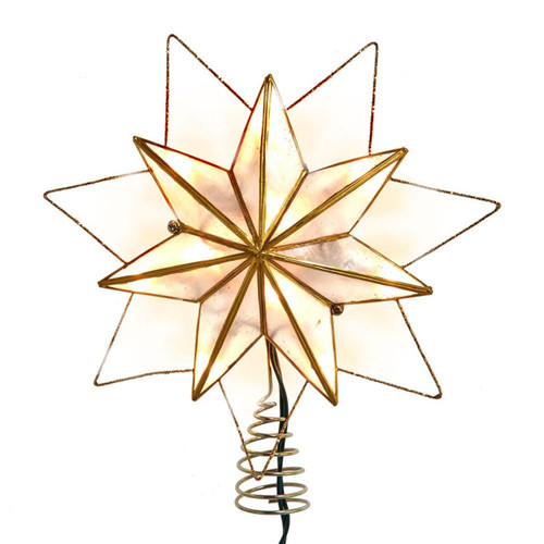 9.45“ UL 10-Light 7-Point Gold Glittered Capiz Star Treetop