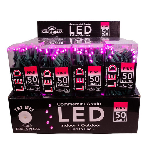 24.5' UL 50L Pink 5MM LED Green Wire Light Set