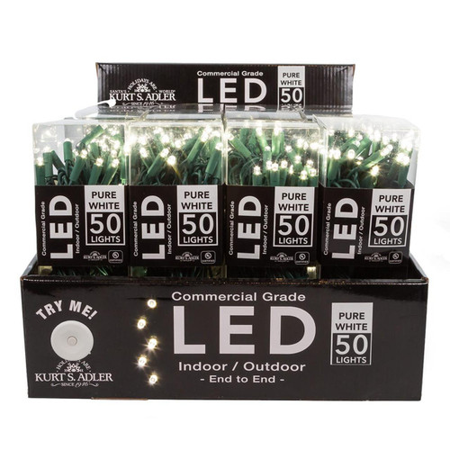 24.5' UL 50L Pure White 5MM LED Connectible Light Set With Green Wire