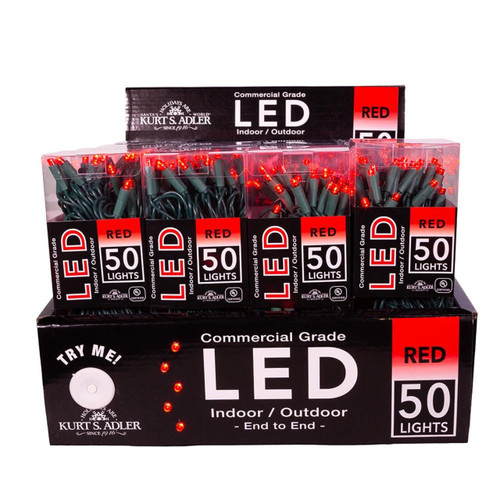 24.5' UL 50L Red 5MM LED Green Wire Light Set