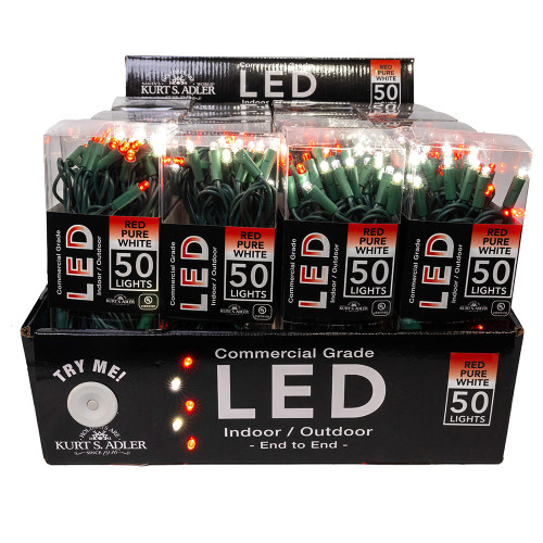 24.5' UL 50L Red & Pure White 5MM LED Connectible Light Set With Green Wire