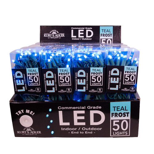 24.5' UL 50L Teal Frost 5MM LED Green Wire Light Set