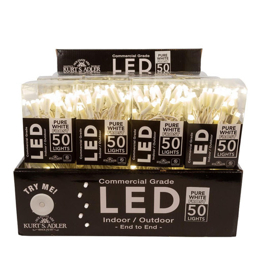 24.5' UL 50L Pure White Frost 5MM LED Connectible Light Set With White Wire