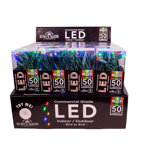 24.5' UL 50L Multicolored Twinkle 5MM LED Green Wire Light Set