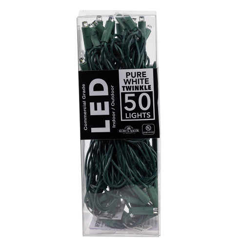24.5' UL 50L Pure White Twinkle 5MM LED Green Wire Light Set