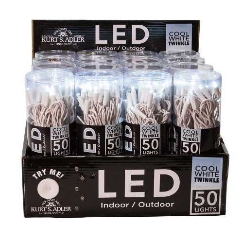24.5' UL 50L Cool White Twinkle 5MM LED White Wire Light Set