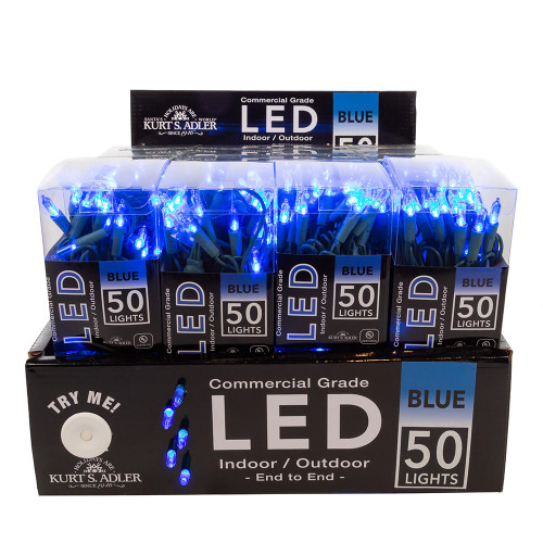 24.5' UL 50-Light Blue Mini LED Green Wire Light Set