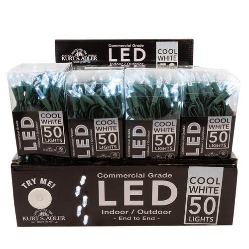 24.5' UL 50-Light Cool White Mini LED Green Wire Light Set