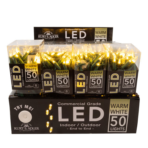 24.5' UL 50-Light Warm White Mini LED Green Wire Light Set