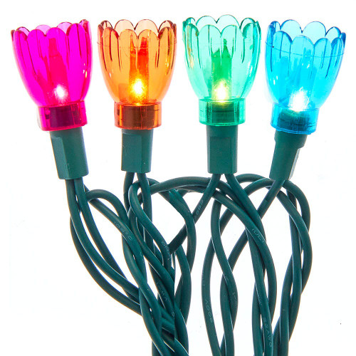 25.5' UL 35-Light Multicolored Tulip Green Wire Light Set