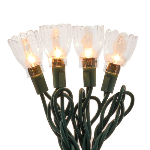 25.5' UL 35-Light Clear Tulip Green Wire Light Set