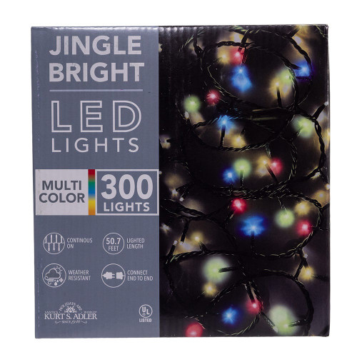 49.8' UL 300L Multicolor LED Green Wire Jingle Bright™ Light Set