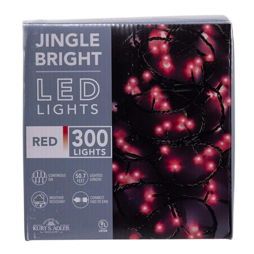 49.8' UL 300L Red LED Green Wire Jingle Bright™ Light Set