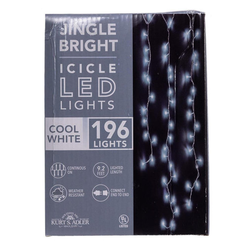 9.4' UL 196-Light Cool White LED Jingle Bright Icicle Light Set