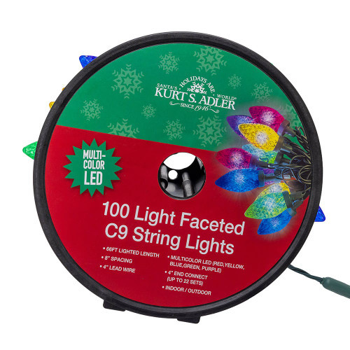 66' 100L Multicolor LED Faceted C9 String Lights On Spool