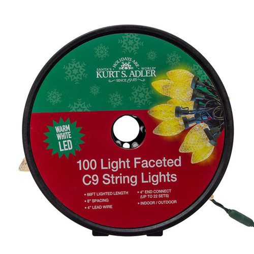 66' 100L Warm White LED Faceted C9 String Lights On Spool