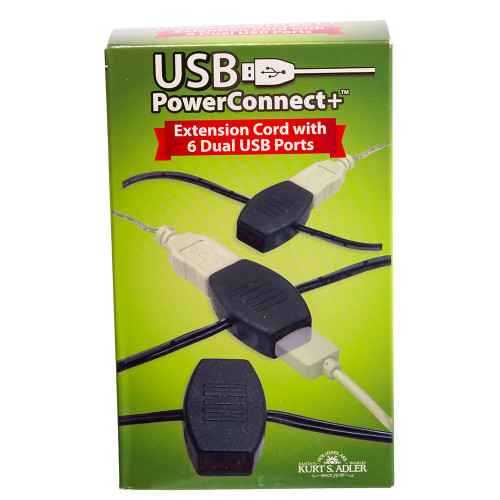 10' USB Power Extension Cord+™ With Black Wire and 12 Ports