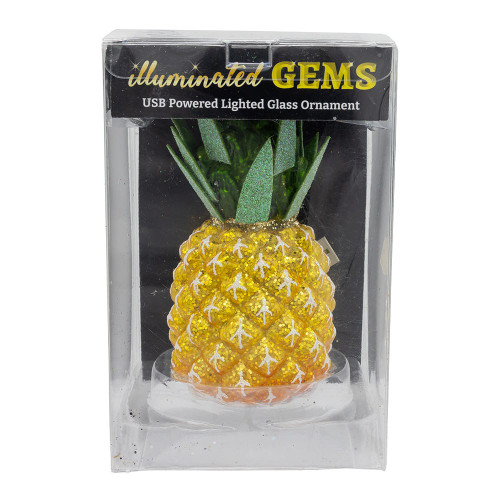 Glass Illuminated Gems USB Warm White LED Fairy Light Pineapple Ornament