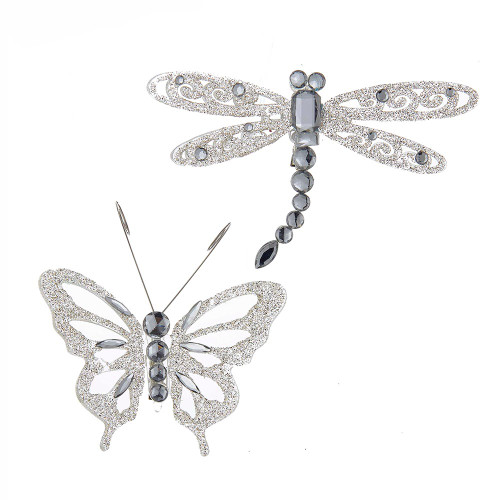 Silver Butterfly and Dragonfly Ornaments, 2 Assorted