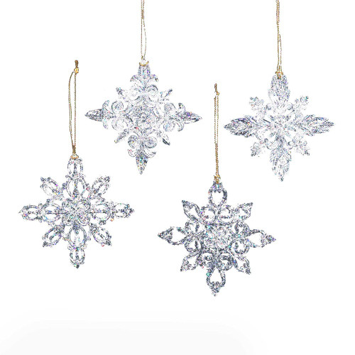 Snowflake Acrylic Ornaments, 4 Assorted
