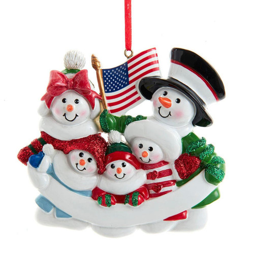 Patriotic Snow Family Of 5 Ornament For Personalization