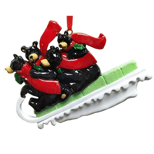 Black Bear Sled Family Of 4 Ornament For Personalization