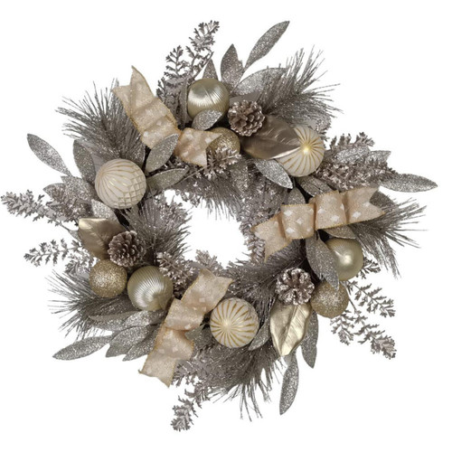 24“ Un-Lit Silver and Gold Champagne Rattan Wreath