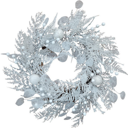 24“ Un-Lit Decorated White Rattan Wreath