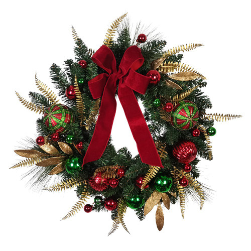 24“ Un-Lit Gold, Red & Green Ribbon Wreath