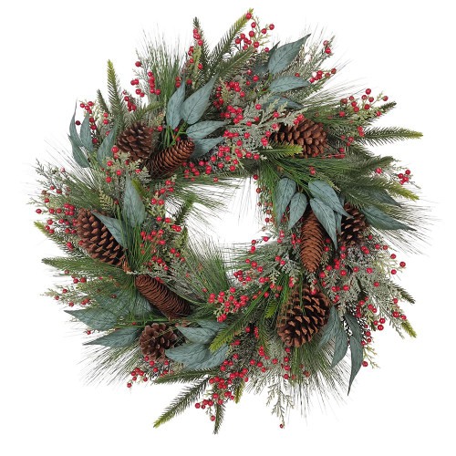 24“ Decorated Unlit Rattan With Pinecones Wreath