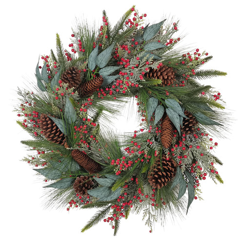 24" Decorated Unlit Rattan With Pinecones Wreath